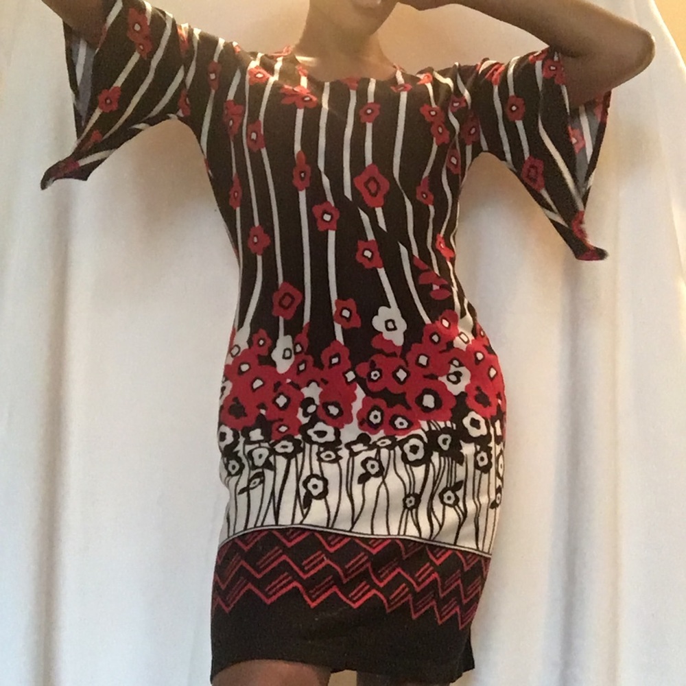 Red Black & White Midi Dress